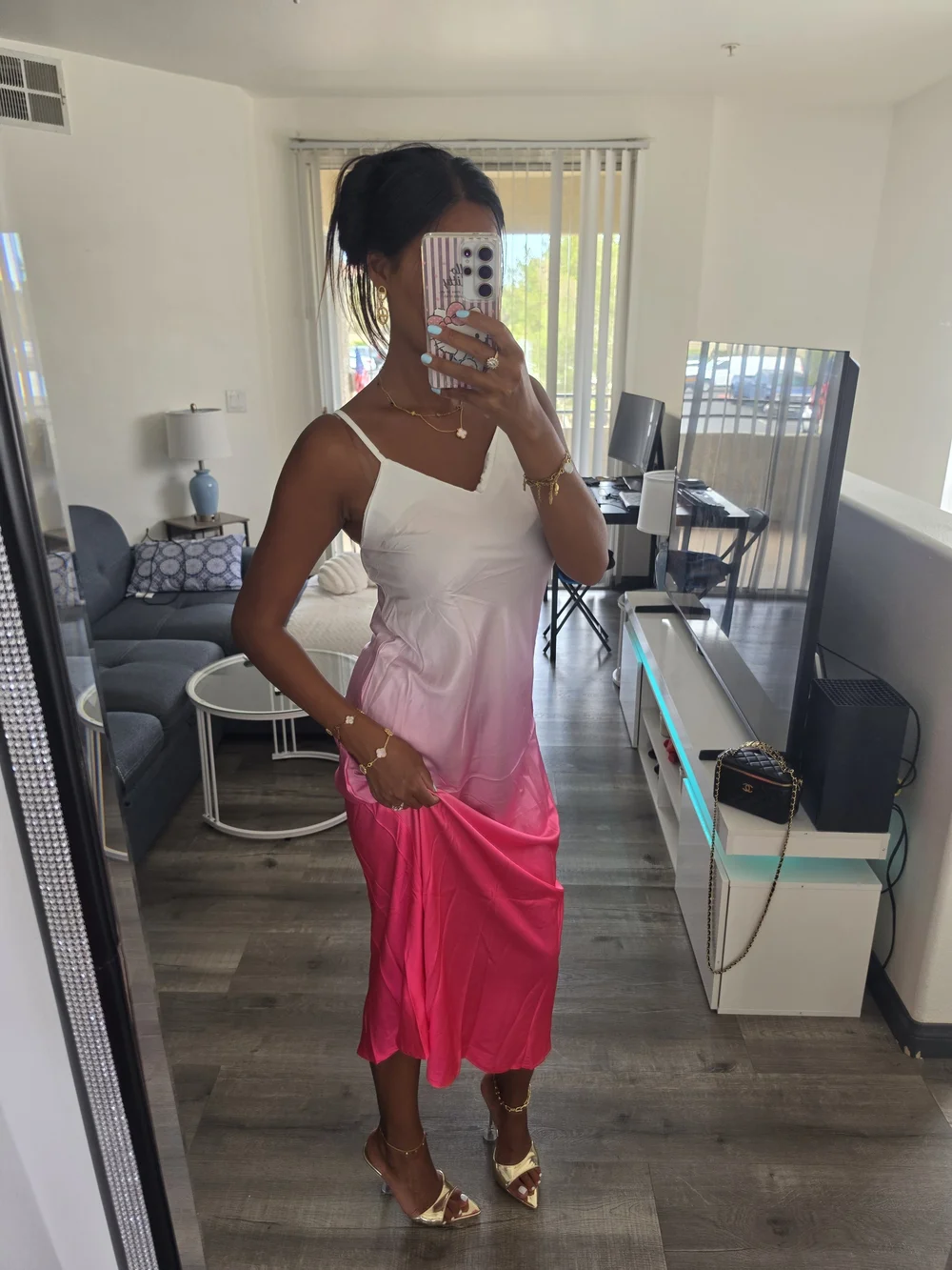 Pink Ombre Slip Dress Satin - Picture 6 of 16